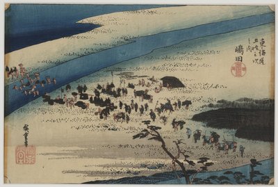Suruga-oever van de Oi-rivier door Ando or Utagawa Hiroshige