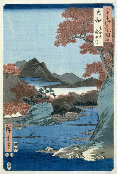 Tatsuta Rivier, Yamato Provincie door Ando or Utagawa Hiroshige