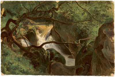 Bosinterieur met een waterval, Papigno door André Giroux