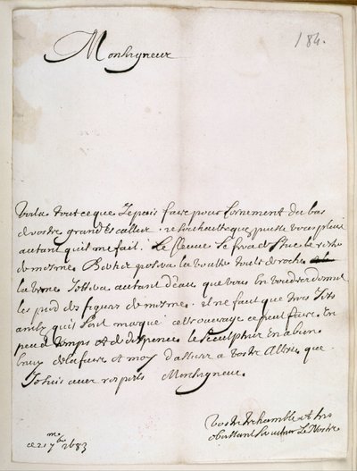 Brief van Le Nôtre aan de Grand Condé door Andre Le Notre