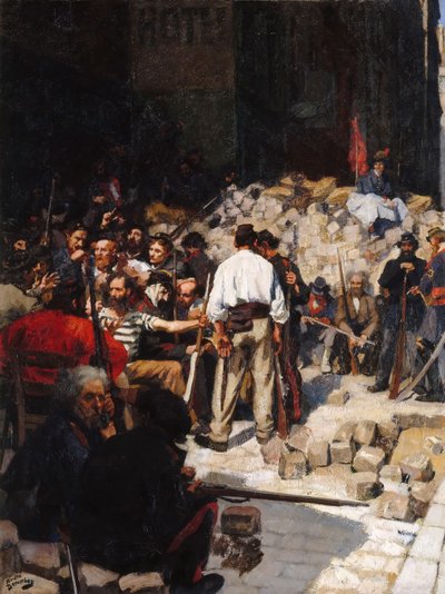 Barricade, de Parijse Commune, mei 1871 door André Victor Édouard Devambez