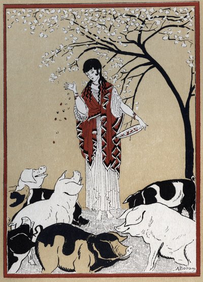 Odyssee van Homerus: De heks Circe en de metgezellen van Odysseus veranderd in varkens (Illustratie door Andre Bonamy in 