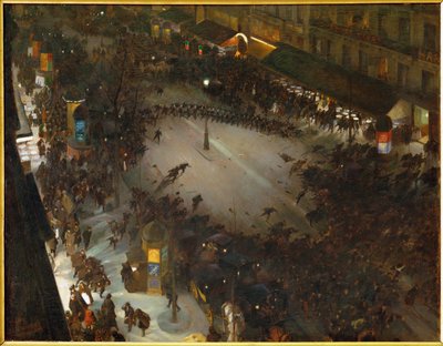 Politieaanklacht (schilderij op canvas) door Andre Devambez