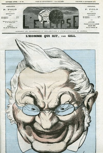 Cartoon van de man die lacht, Adolphe Thiers (1797-1877), Franse politicus. Omslag in L