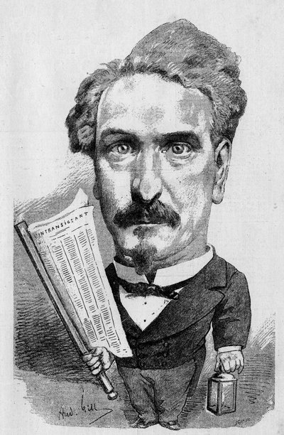 Tekening door André Gill die Henri Rochefort (1831-1913) Franse journalist en politicus voorstelt, in 