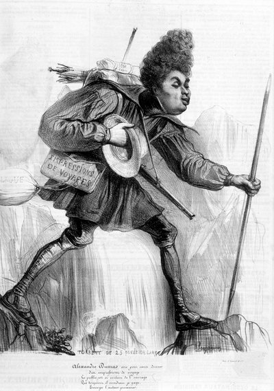 Humoristische tekening over Alexandre Dumas Père - in Charivari, circa 1840 door Andre Gill