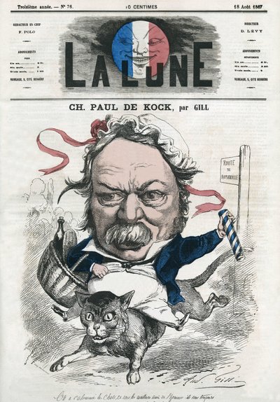 Portret van Charles Paul de Kock (1793-1871), Franse populaire romanschrijver. Cartoon door Gill, in 