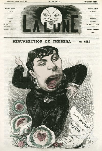 Portret van Emma Valladon genaamd Theresa (1837-1913), Franse operettezangeres. Cartoon door Gill, in 