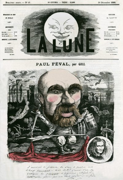 Portret van Paul Féval (1816-1887), Franse schrijver. Cartoon door Gill, in 