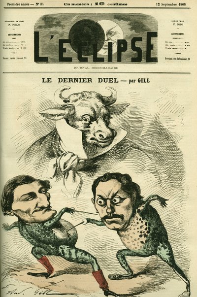 Het laatste duel, Prospero-Olivier kikkers (Prosper Olivier) Lissagaray (1838-1901) en Paul Granier de Cassagnac (1842-1904) willen zo groot zijn als een os, die Alfred de Musset en Victor Hugo vertegenwoordigen. Omslag in 
