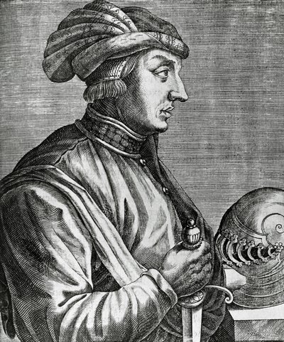 Portret van Castruccio Castracani, Heer van Lucca, gravure uit Les Vrais pourtraits et Vies des Hommes illustres door Andre Thevet