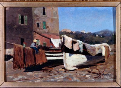 Landschap van boten aan de kust door Andrea Figari