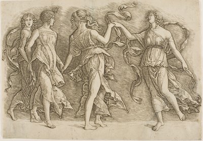 Vier vrouwen dansen door Andrea Mantegna