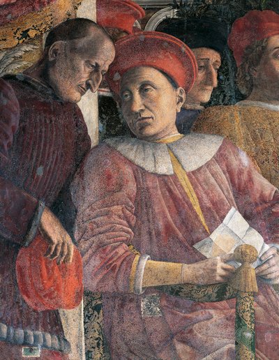 Ludovico Gonzaga en raadsman Marsilio Andreasi, detail van Hofmuur door Andrea Mantegna, fresco, San Giorgio Kasteel, Huwelijkskamer of Camera Picta, Mantua door Andrea Mantegna