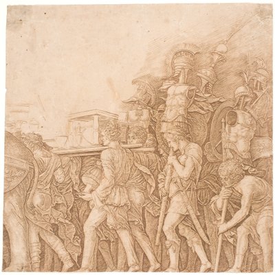 Soldaten die Trofeeën Dragen door Andrea Mantegna