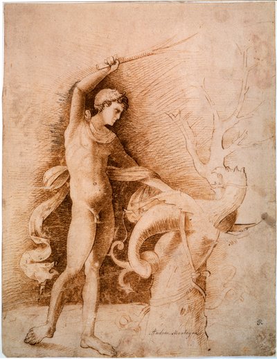 Jonge man vecht tegen de draak, eind 15e eeuw door Andrea Mantegna