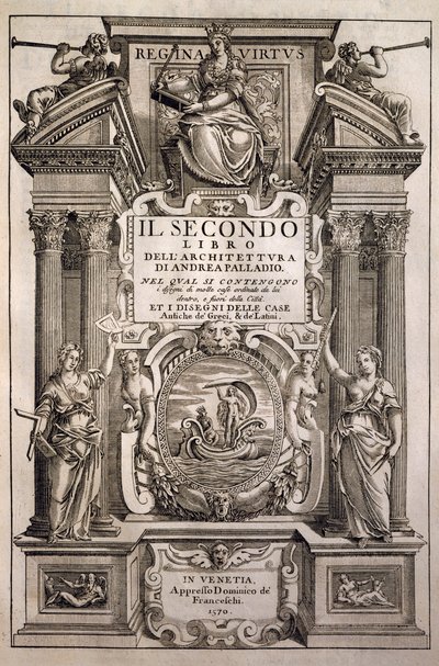Titelpagina van de vier boeken over architectuur, Boek II door Andrea Palladio