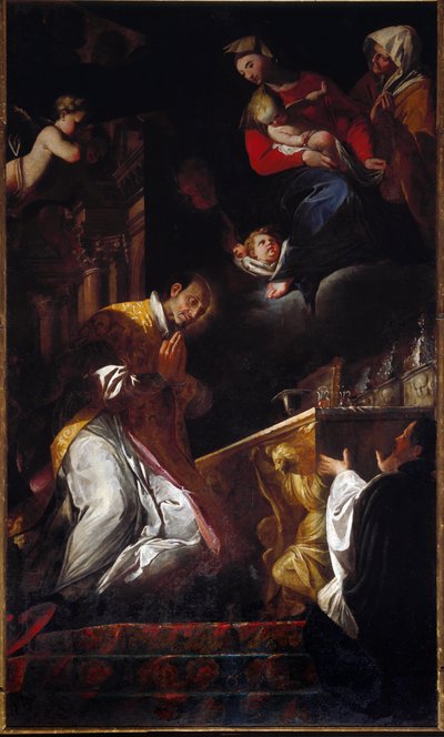 Voorstelling van San Francesco Borgia (Saint Francois Borgia) (1510-1572) Jezuïet en Spaanse Heilige Schilderij door Andrea Pozzo (1642-1709) Genes, Chiesa dei Santi Andrea e Ambrogio door Andrea Pozzo