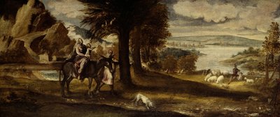 De Vlucht naar Egypte, 1540-1550 door Andrea Schiavone