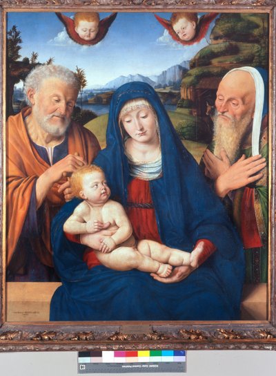Madonna en Kind met St. Joseph en St. Simeon door Andrea Solario