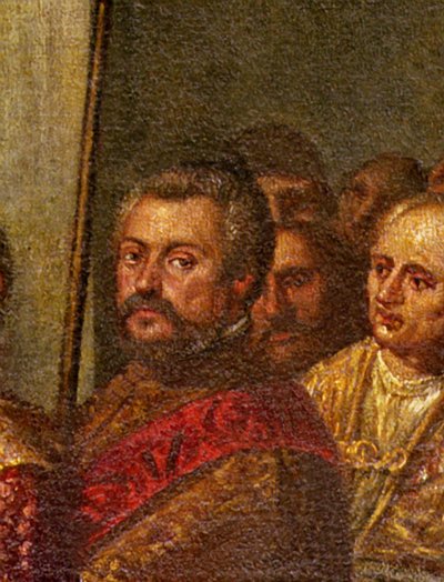 Een Venetiaanse senator, detail door Andrea Vicentino