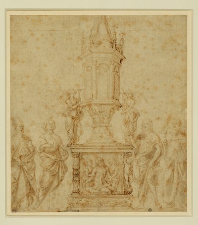 School van Verrocchio. Reliekschrijn tussen een ... door Andrea del Verrocchio