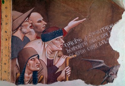 Detail van een scène van de Apocalyps die een groep invaliden, zieken en bedelaars afbeeldt door Andrea di Cione Orcagna