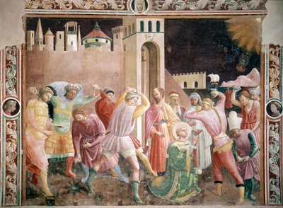 Steniging van St. Stefanus Fresco door Andrea di Giusto (actief rond 1424-1450) 1430-1450 Kathedraal van Prato, Kapel van Assunta Prato Italië door Andrea di Giusto Manzini