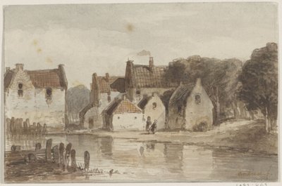 Huizen aan een vaart door Andreae (signed by artist)