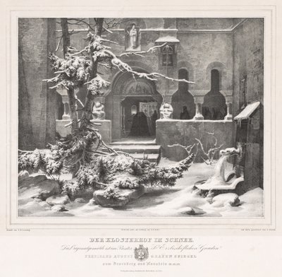 Kerkhof met sneeuw, ca. 1835 door Andreas Borum