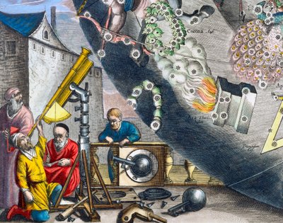 Astronomen kijken door een telescoop, 1660-1661 door Andreas Cellarius