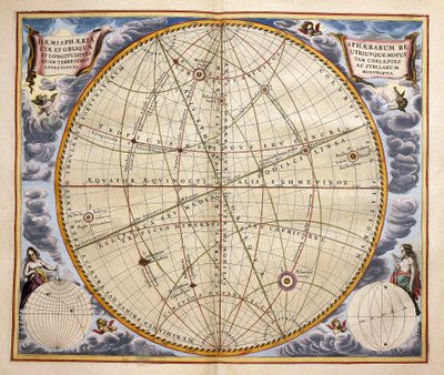 Trajecten van planeten en sterren gezien vanaf de aarde, gravure uit Harmonia Macrocosmica, door Andreas Cellarius door Andreas Cellarius