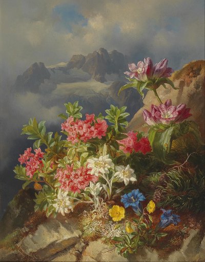 Stilleven met alpenbloemen door Andreas Lach