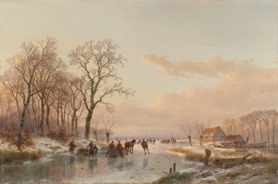 Een bevroren waterweg bij de Maas door Andreas Schelfhout