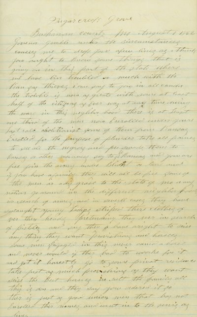 Brief ondertekend door Andrew Brownlow, Buchanan County, Mo., aan Gouverneur Gamble [Hamilton R. Gamble], 1 augustus 1862 door Andrew Brownlow