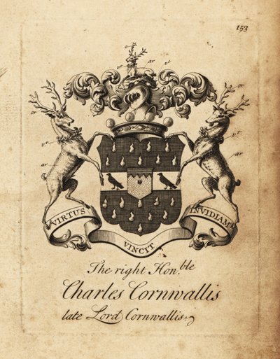 Wapen van de Zeer Eerwaarde Charles Cornwallis, Heer Cornwallis, 4e Baron Cornwallis door Andrew Johnston