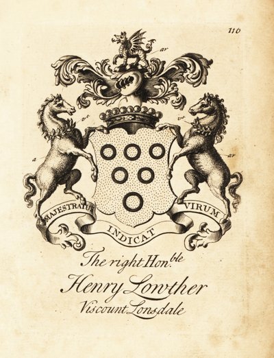 Wapen van de Hooggeachte Henry Lowther, 3e Burggraaf Lonsdale (1694-1751) door Andrew Johnston