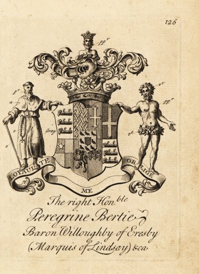 Wapen van de Hooggeachte Peregrine Bertie, Baron Willoughby van Eresby, Markies van Lindsay, 2e Hertog van Ancaster en Kesteven door Andrew Johnston