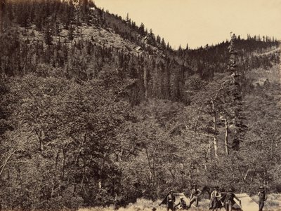Plaat 19. Tussen het hout aan de kop van de Little Laramie River,1869 (foto) door Andrew Joseph Russell