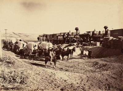 Plaat 27. Bevoorradingstreinen,1869 (foto) door Andrew Joseph Russell
