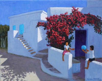 Balspel, Samos, Griekenland, 2022 (olieverf op doek) door Andrew Macara