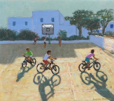 Jongens op fiets, Griekenland (olieverf op doek) door Andrew Macara
