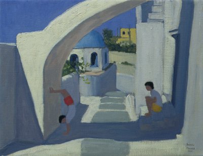 Handstand, Santorini door Andrew Macara