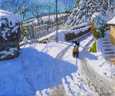 Sleeën in Wirksworth, Derbyshire, 2024 ( olieverf op doek) door Andrew Macara