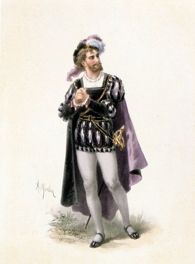 Basse, Colin, in de rol van Faust in de opera "Faust" door Charles Gounod (1818-1893). Tekening door A. Morton. 19e eeuw door Andrew Morton
