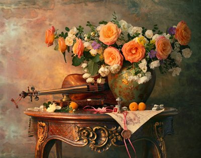 Romantische rozen en viool door Andrey Morozov