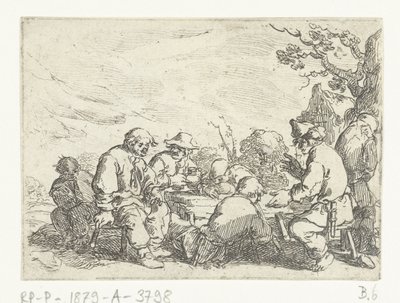 Drinkende boeren aan een tafel door Andries Both