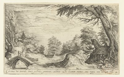 Landschap met een hert op een brug door Andries Jacobsz. Stock