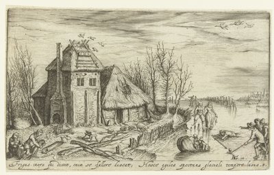 Winterlandschap met schaatsers door Andries Jacobsz. Stock