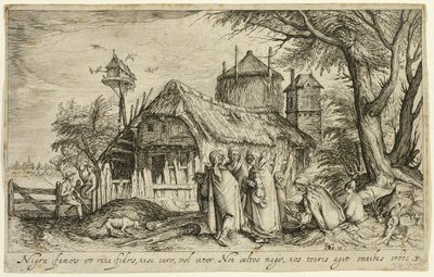 Landschap met zigeunervrouwen bij een boerderij door Andries Stock